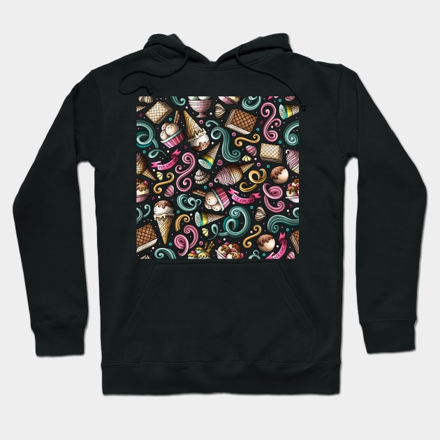 Cartoon Hand-drawn Dessert Pattern Hoodie by Patternos